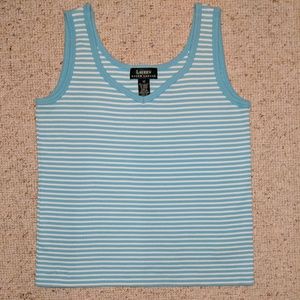 LAUREN Tank Top M Striped Cami Blue White